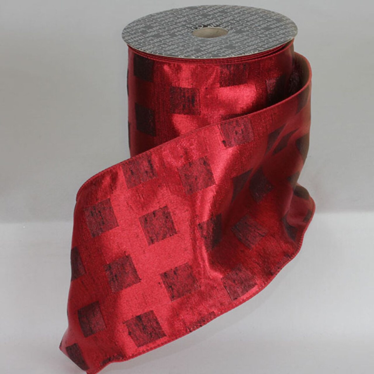 The Ribbon People Red and Black Squares Metallic Wired Craft Ribbon 5" x 20 Yards
